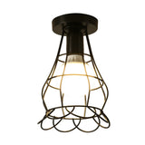 Vintage Ceiling Light Flush Mount Black Iron Lampshade Industrial E27 Pendant Light Grid Cage Bedroom Kitchen Living Room Coffee
