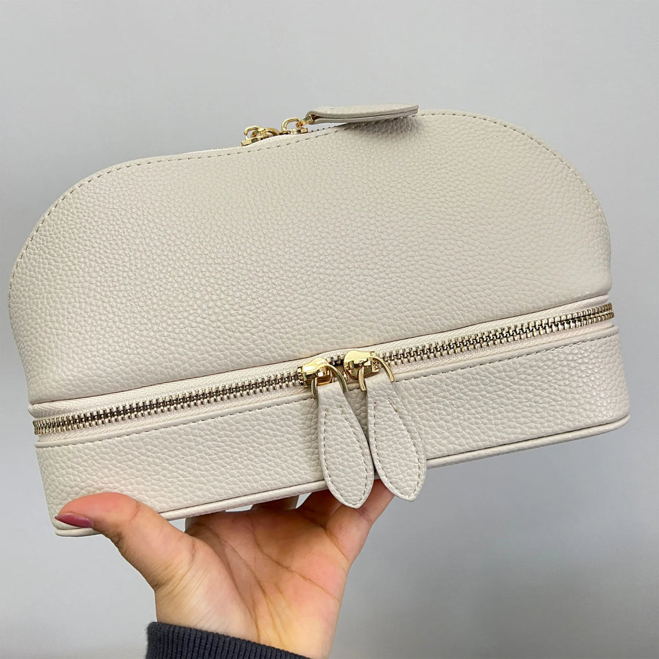 Personalized Cosmetic Bag Pu Leather Women Travel Makeup Bag with Jewelry Organizer Case 2 in 1 Ladies Travel Clutch Pouch