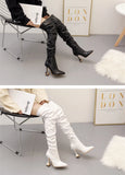 Eilyken White Pleated Leather Over The Knee Boots Fashion Runway Strange High Heels Sexy Zip Design Womans Shoes