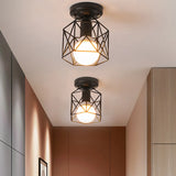 Vintage Ceiling Light Flush Mount Black Iron Lampshade Industrial E27 Pendant Light Grid Cage Bedroom Kitchen Living Room Coffee