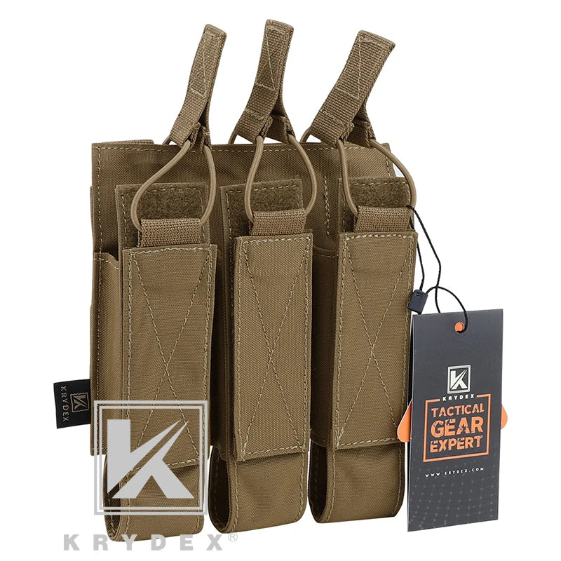 KRYDEX MP5 MP7 KRISS Triple Magazine Pouch Tactical Modular MOLLE Triple Open Top SMG Mag Pouch Carrier For Airsoft Hunting Gear