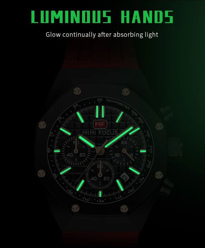 MINI FOCUS Watches Men Blue Silicone Strap Sport Watch Waterproof Luminous Chronograph Quartz Wristwatch часы мужские reloj 0417