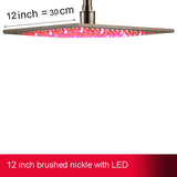 Rainfall Shower Head LED Light 12/16" Large Brass Rainfall Shower Faucet Head Square Shape/Color Changed