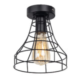 Vintage Ceiling Light Flush Mount Black Iron Lampshade Industrial E27 Pendant Light Grid Cage Bedroom Kitchen Living Room Coffee
