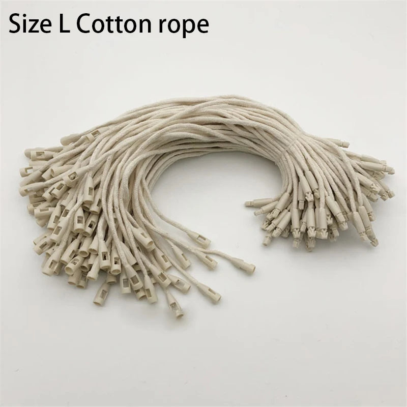 100PC /lot Plastic Tag White Beige Black Hang Tag Polyester Rope String Snap Lock Pin Loop Tie Fasteners