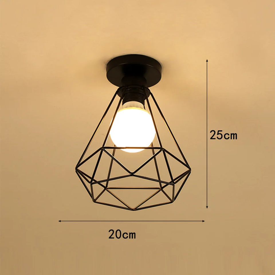 Vintage Ceiling Light Flush Mount Black Iron Lampshade Industrial E27 Pendant Light Grid Cage Bedroom Kitchen Living Room Coffee