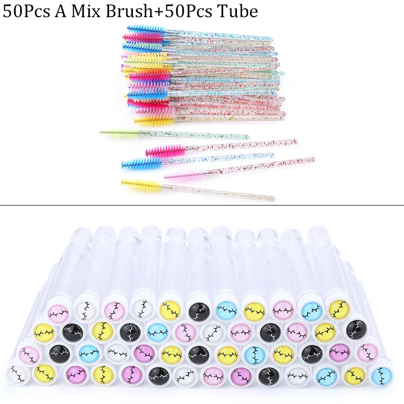 Reusable Eyebrow Brush Tube Disposable Eyelash Brushes Mix Eyebrow Brush with New Eelash Resin Drill Replaceable Makeup Brushes