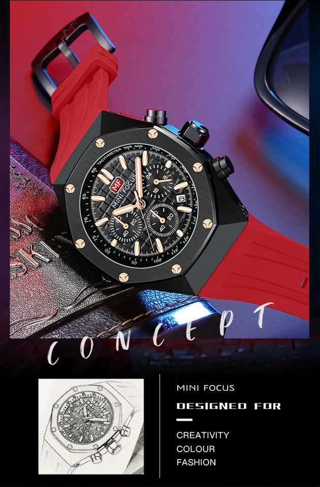 MINI FOCUS Watches Men Blue Silicone Strap Sport Watch Waterproof Luminous Chronograph Quartz Wristwatch часы мужские reloj 0417
