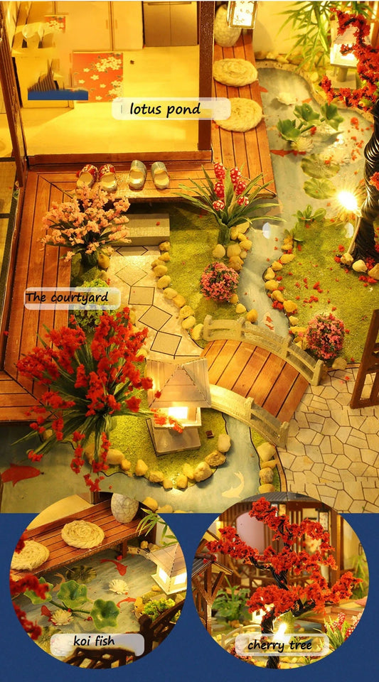 Newest DIY Wooden Dollhouse Japanese Architecture Doll Houses Mininatures with Furniture Toys for Children Friend Birthday Gift