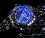 Jaragar 3 Dial Men's Automatic Watch Stainless Steel Mechanical Men's watches Date Week Display Luminous Wristwatch Blue Glass