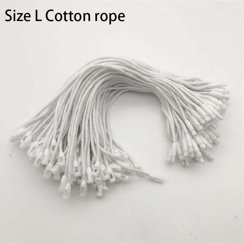 100PC /lot Plastic Tag White Beige Black Hang Tag Polyester Rope String Snap Lock Pin Loop Tie Fasteners