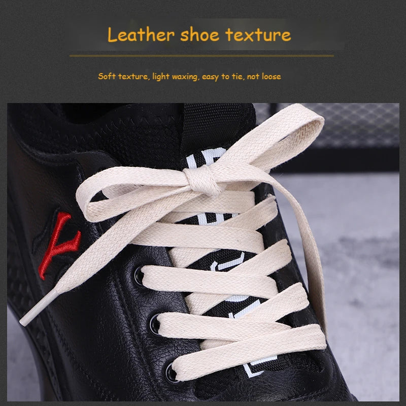 1Pair Waxed Cotton Shoelaces 8mm Width Flats Waterproof Shoe laces Unisex Boots Casual Sneakers Shoelace Leather Laces Shoes