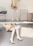 Eilyken White Pleated Leather Over The Knee Boots Fashion Runway Strange High Heels Sexy Zip Design Womans Shoes