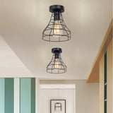 Vintage Ceiling Light Flush Mount Black Iron Lampshade Industrial E27 Pendant Light Grid Cage Bedroom Kitchen Living Room Coffee