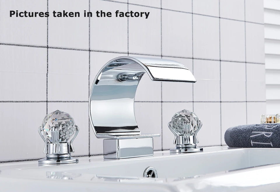Wanmivezlo Waterfall Bathroom Basin Faucet Deck Mounted Cold Hot Water Mixer Single Hole Water Tap 3 Holes Washing Tap