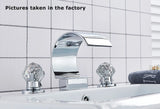 Wanmivezlo Waterfall Bathroom Basin Faucet Deck Mounted Cold Hot Water Mixer Single Hole Water Tap 3 Holes Washing Tap