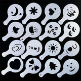 1pc Stainless Steel Chocolate Shaker Cocoa Flour Coffee Sifter+16Pcs Coffee Template Strew Flower Pad Spray Art Coffee Tools