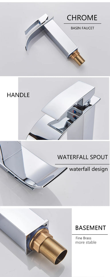 Rozin Deck Mounted Bathroom Basin Faucet Waterfall Vanity Sink Hot and Cold Water Mixer Tap,Chrome,Black,Gold Color