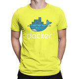 Men Docker Logo T Shirt Linux Javascript Computer Cotton Sweatshirt Funny Short Sleeve Round Neck Tees Graphic T-Shirts