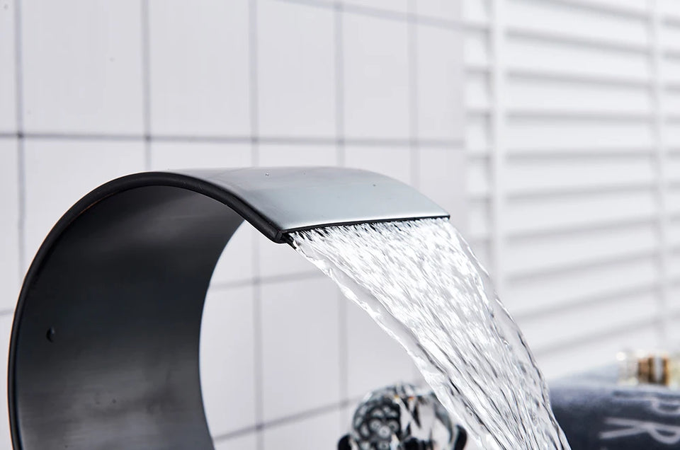 Wanmivezlo Waterfall Bathroom Basin Faucet Deck Mounted Cold Hot Water Mixer Single Hole Water Tap 3 Holes Washing Tap