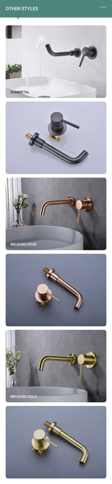 Black Bathroom Sink Faucet  Brass Tap Hot Cold Wash Basin Water Swivel Spout Wall Mounted Bath Mixer Brushed Gold Gunmetal