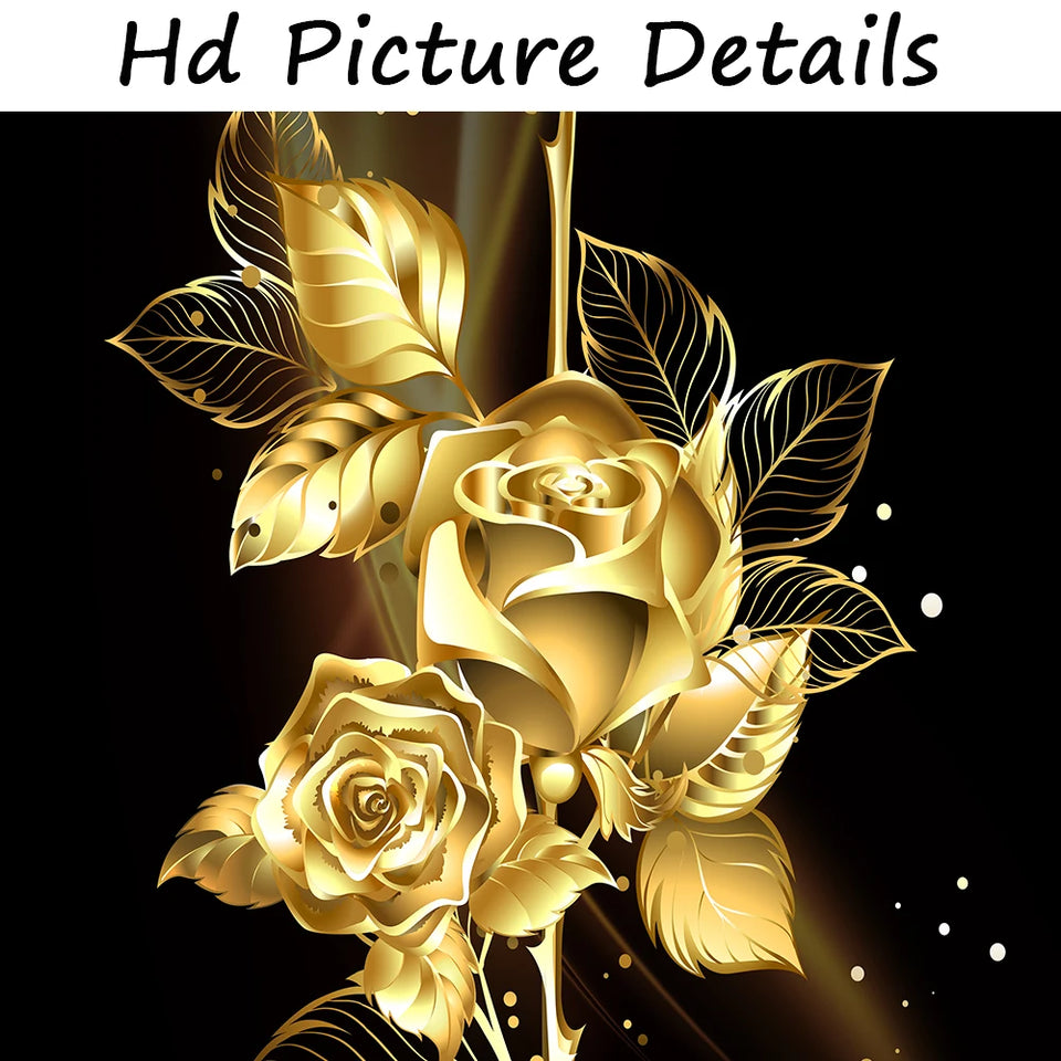 Abstract Golden Leaves and Flower Tree Oil Painting on Canvas Posters and Prints Wall Art Pictures for Living Room Cuadros Decor
