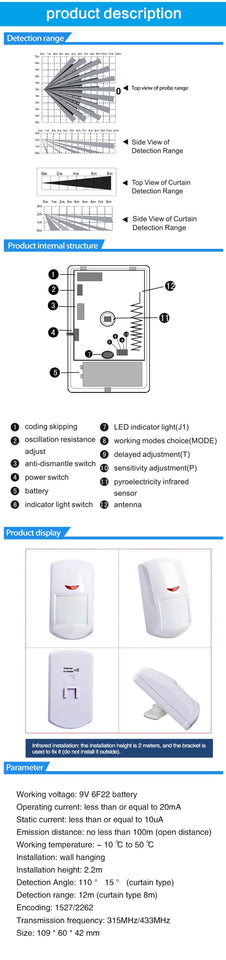 Wireless 433MHz EV1527 Mini PIR Motion Sensor & Alarm Detector Infrared Sensor PIR Sensor Motion Detector for Home Alarm System