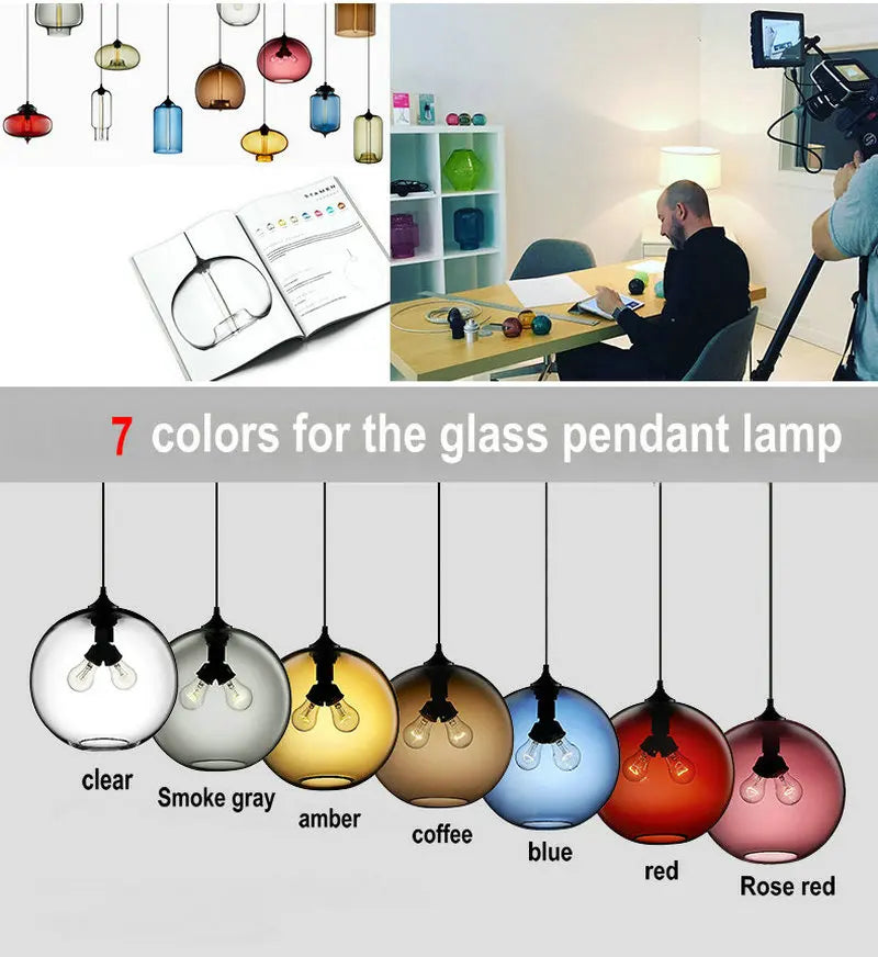 Modern Restaurant Chandelier Light Blown Colorful Glass  Lampshade Glass Ceiling Hanging Lamps Living Room Coffee Room Office