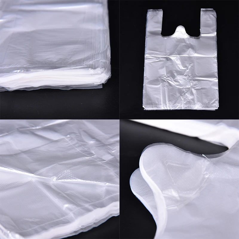 100pcs Transparent Plastic Bags Shopping Bag Supermarket Bags With Handle Food Packaging