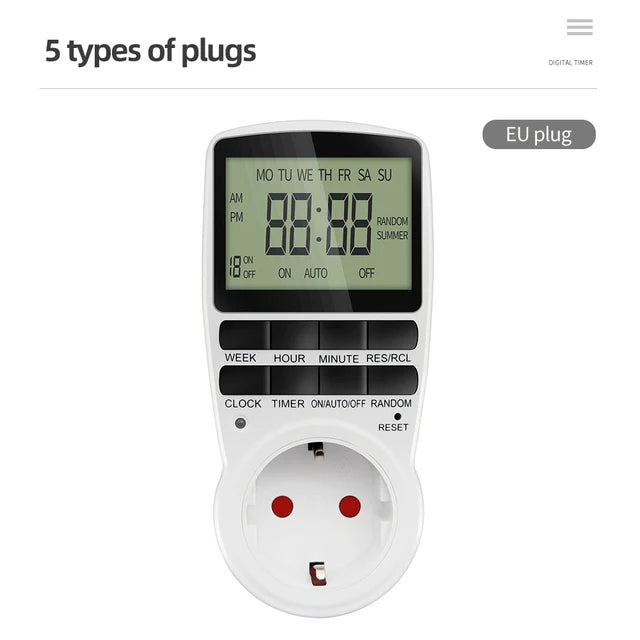Electronic Digital Timer Switch EU Programmable Electronic Timing Socket EU Plug Outlet Kitchen Appliance Time Control Day/Hour