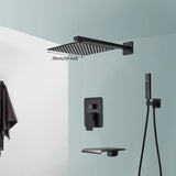 Black Shower Faucets System Bathroom Wall Mounted Rainfall Shower Kit Concealed Embedded Box Hot Cold Water Mixer Tap SUS304