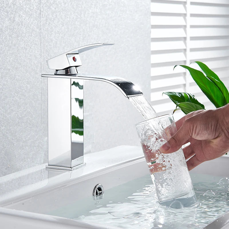 Rozin Deck Mounted Bathroom Basin Faucet Waterfall Vanity Sink Hot and Cold Water Mixer Tap,Chrome,Black,Gold Color