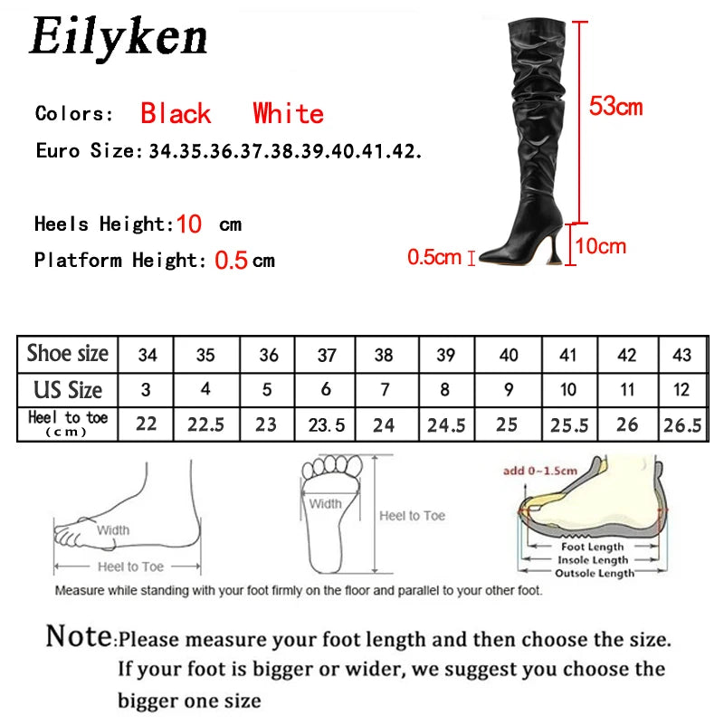 Eilyken White Pleated Leather Over The Knee Boots Fashion Runway Strange High Heels Sexy Zip Design Womans Shoes