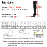 Eilyken White Pleated Leather Over The Knee Boots Fashion Runway Strange High Heels Sexy Zip Design Womans Shoes