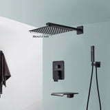 Black Shower Faucets System Bathroom Wall Mounted Rainfall Shower Kit Concealed Embedded Box Hot Cold Water Mixer Tap SUS304