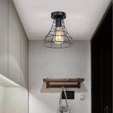 Vintage Ceiling Light Flush Mount Black Iron Lampshade Industrial E27 Pendant Light Grid Cage Bedroom Kitchen Living Room Coffee