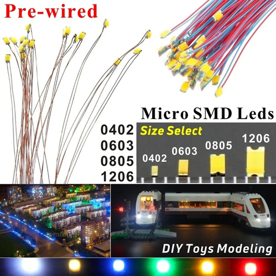 20pcs SMD Led Model lighting Toys Train HO N Scale Model Trains Pre-soldered Micro Litz Wired LED Leads Light Layout for Diorama
