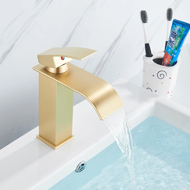 Rozin Deck Mounted Bathroom Basin Faucet Waterfall Vanity Sink Hot and Cold Water Mixer Tap,Chrome,Black,Gold Color