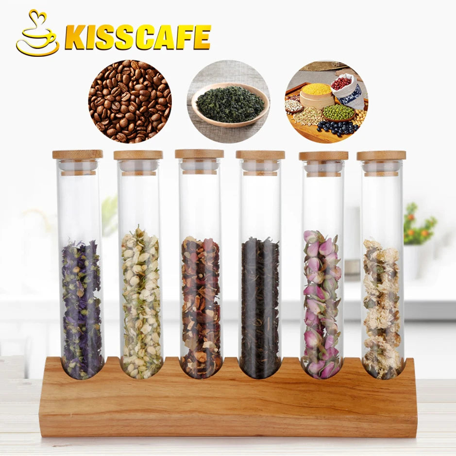 Coffee Beans Display Creative Wooden Flower Tea Rack Stand Cereals canister Glass Test Tube sealed Storage Decorative Ornaments