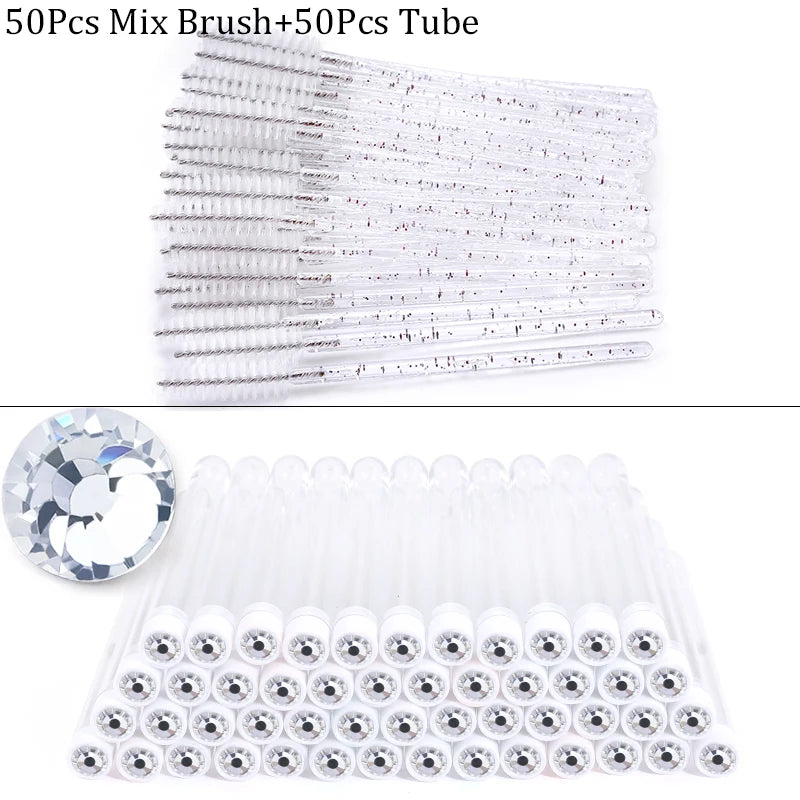 Reusable Eyebrow Brush Tube Disposable Eyelash Brushes Mix Eyebrow Brush with New Eelash Resin Drill Replaceable Makeup Brushes