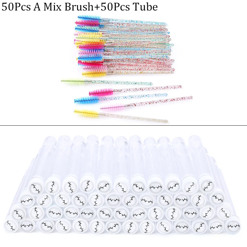 Reusable Eyebrow Brush Tube Disposable Eyelash Brushes Mix Eyebrow Brush with New Eelash Resin Drill Replaceable Makeup Brushes