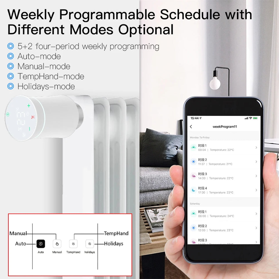 MOES ZigBee3.0 TRV New Radiator Actuator Valve Tuya Smart Programmable Thermostat Temperature Heater Alexa Voice Control