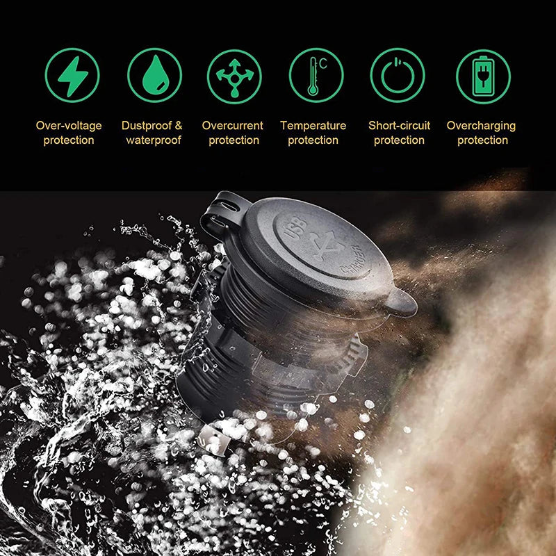 12V/24V Triple USB C Car Charger Socket USB Outlets PD & 18W QC3.0 Aluminum Metal Car Socket Adapter with Touch Switch