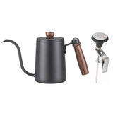 600ML Non-stick Stainless Steel Pour Over Coffee Tea Pot with Thermomet Long Narrow Spout Hand Drip Kettle Coffee Accessories