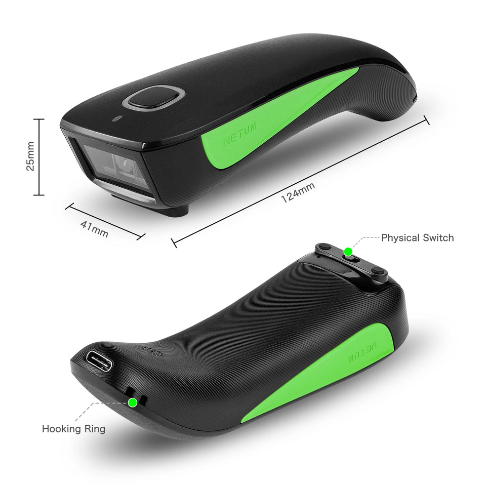 NETUM E800 Bluetooth 2D Barcode Scanner Pocket Wireless QR Reader Data Matrix PDF417 IOS Android Windows