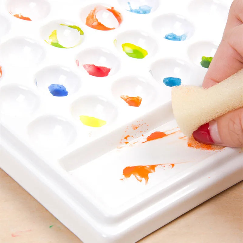 Ceramic Watercolor Palette Rectangular 28-hole/18-hole Palette Paint Plate Watercolor Gouache Paint Plate Painting Art Supplies