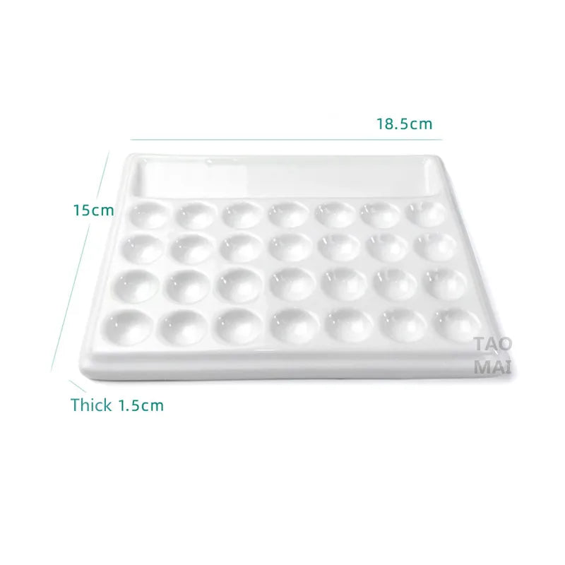 Ceramic Watercolor Palette Rectangular 28-hole/18-hole Palette Paint Plate Watercolor Gouache Paint Plate Painting Art Supplies