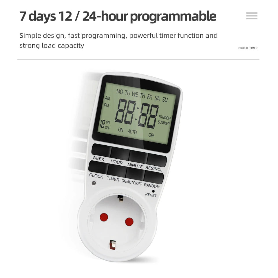 Electronic Digital Timer Switch EU Programmable Electronic Timing Socket EU Plug Outlet Kitchen Appliance Time Control Day/Hour