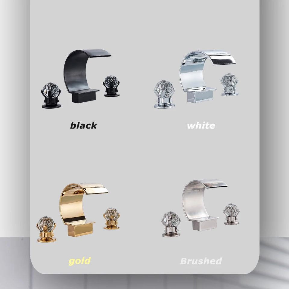 Wanmivezlo Waterfall Bathroom Basin Faucet Deck Mounted Cold Hot Water Mixer Single Hole Water Tap 3 Holes Washing Tap