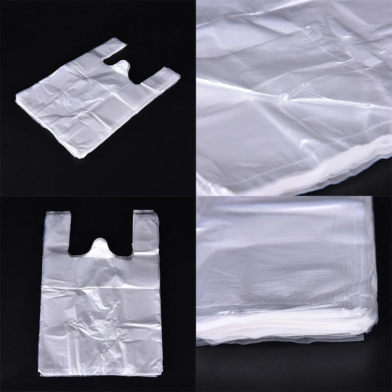 100pcs Transparent Plastic Bags Shopping Bag Supermarket Bags With Handle Food Packaging
